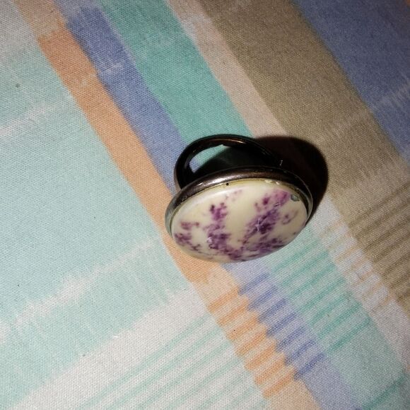 Vintage round agate moss ring; size 6 - Picture 6 of 9